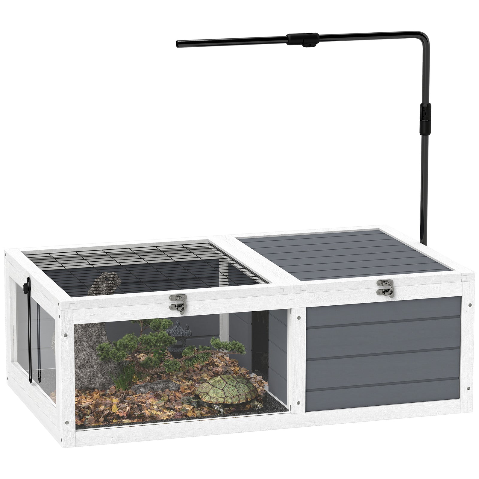 Tortoise House, Wooden Tortoise Table W/ Lamp Holder - Grey | Grey