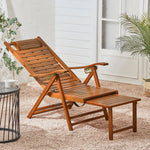 Bamboo Foldable Recliner Lounge Chair With Retractable Footrest | Dark Brown