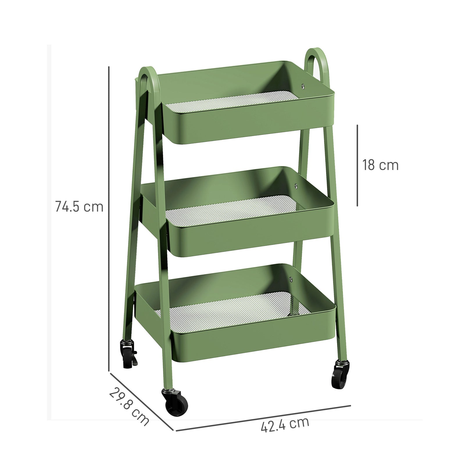 3-tier Kitchen Cart, Wheels | Green