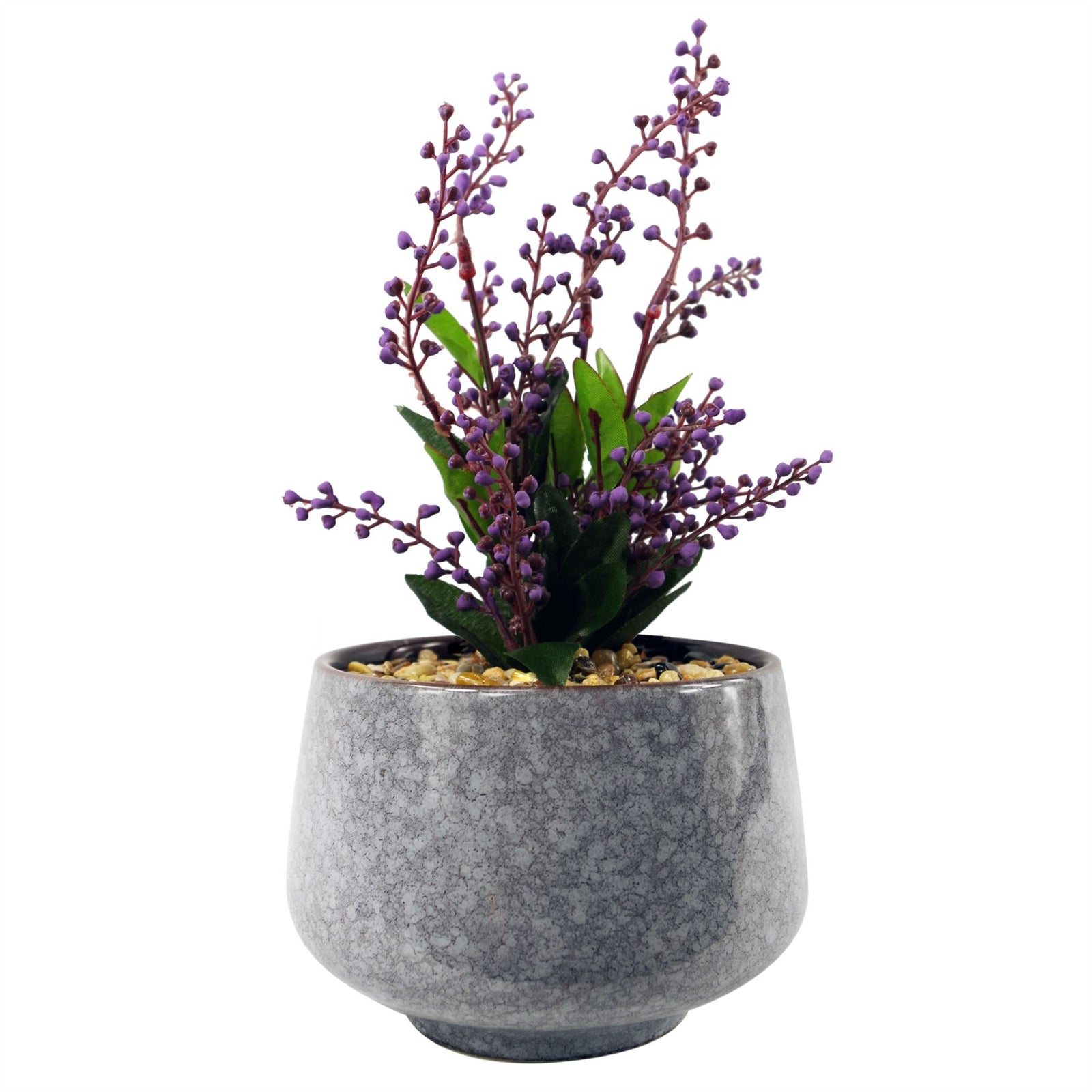 28cm Ceramic Tall Blue Planter With Artificial Purple Vitex Negundo Plant