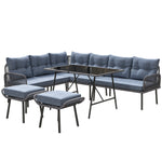 6 Piece Rattan Set, 8 Seater Corner Sofa