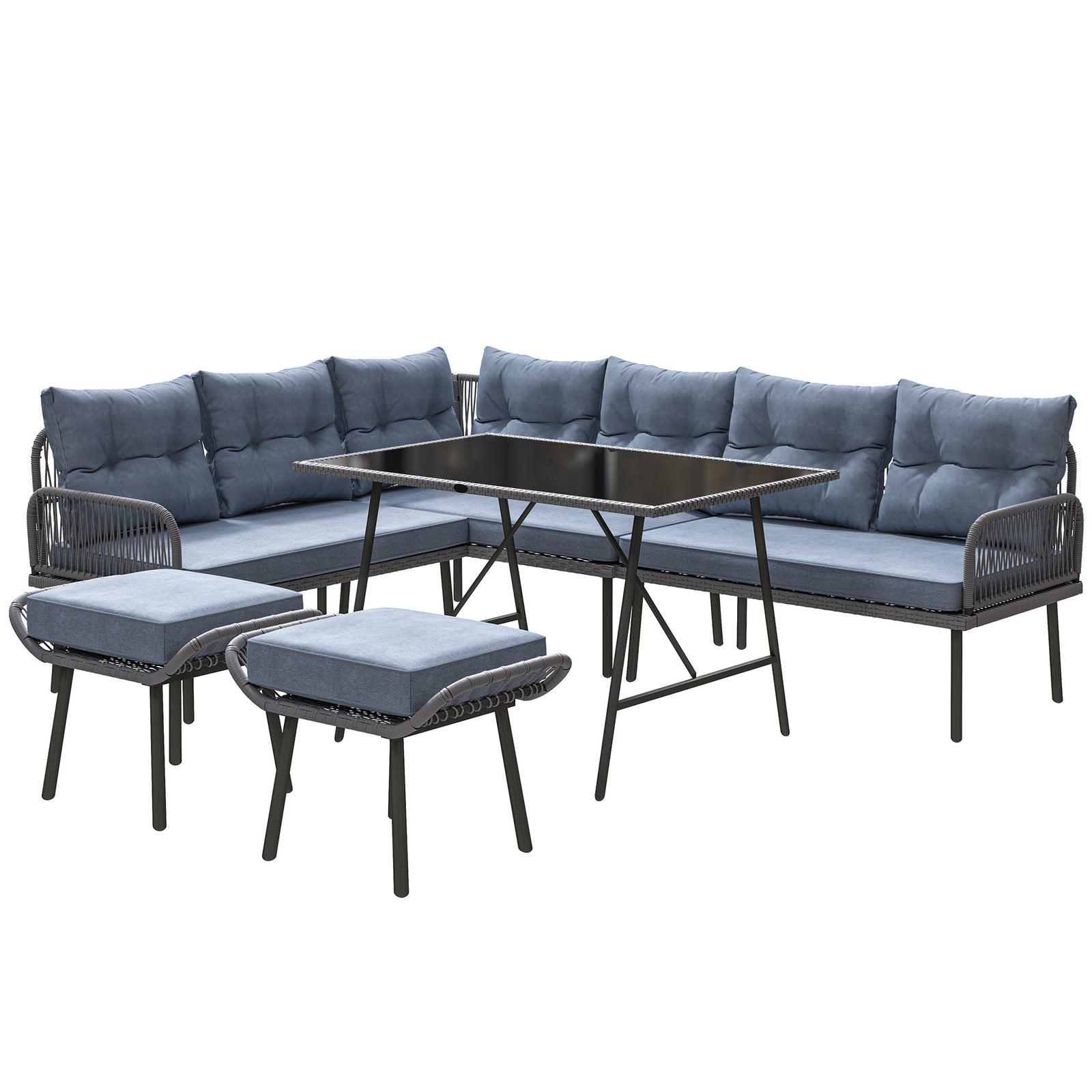 6 Piece Rattan Set, 8 Seater Corner Sofa