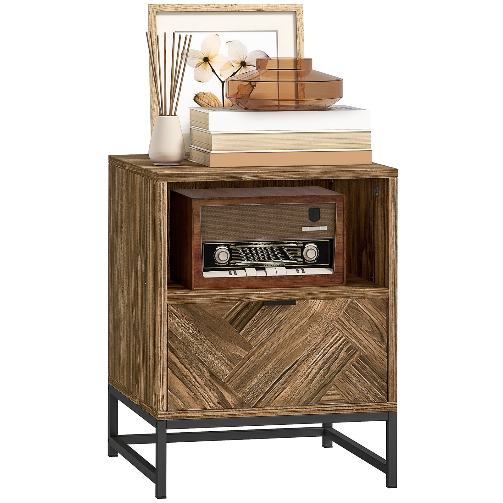 Bedside Table, Sofa Side Table With Drawer For Bedroom, Brown