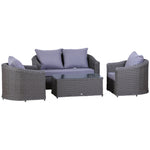 4-seater Rattan Sofa Set Table Chair Bench Grey