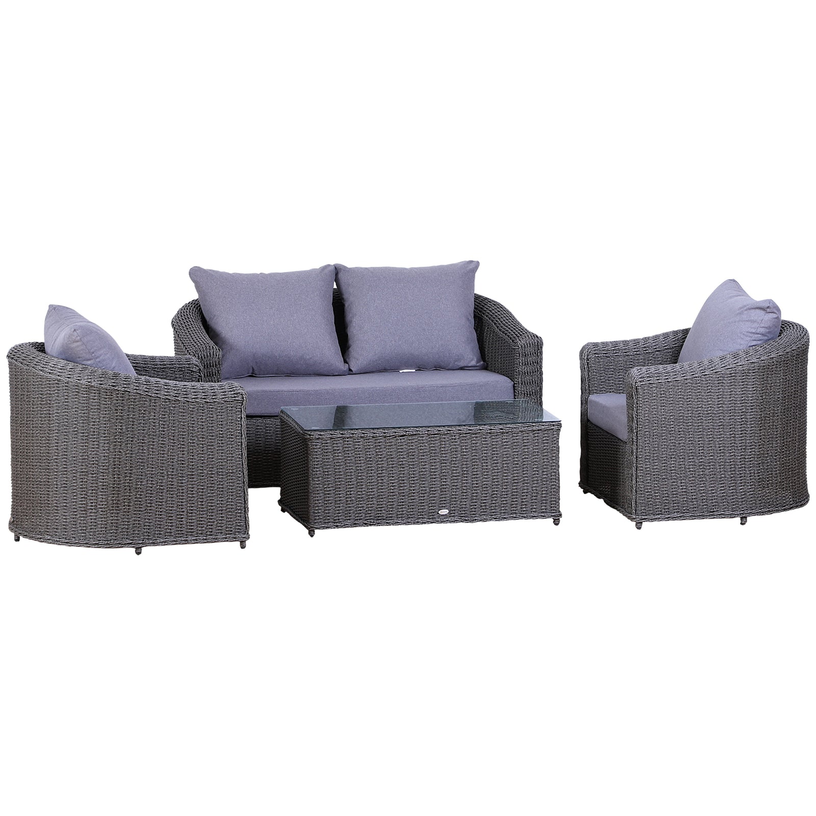 4-seater Rattan Sofa Set Table Chair Bench Grey