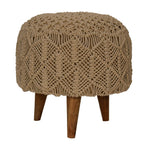 Solid Mango Wood Crotchet Beige Footstool