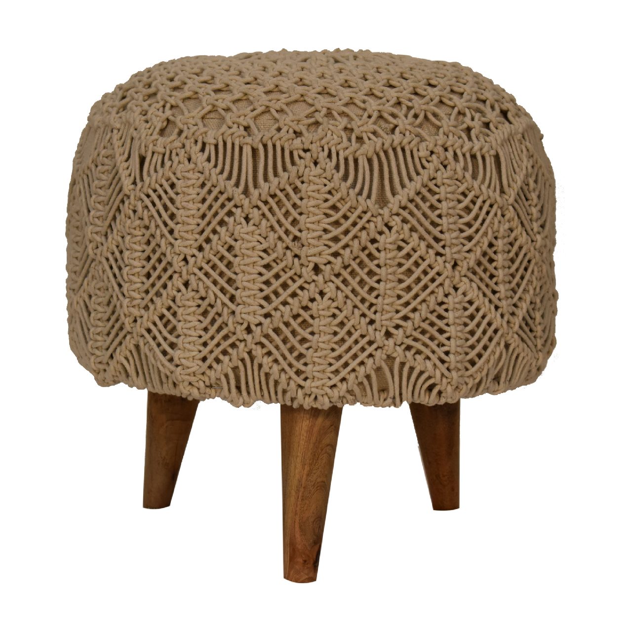 Solid Mango Wood Crotchet Beige Footstool