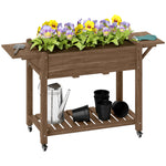 Wooden Raised Planter W/ Lockable Wheels, Liner | Brown