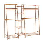 Trapezoid Bamboo Garment Rack With Tiered Storage Shelves | Natural