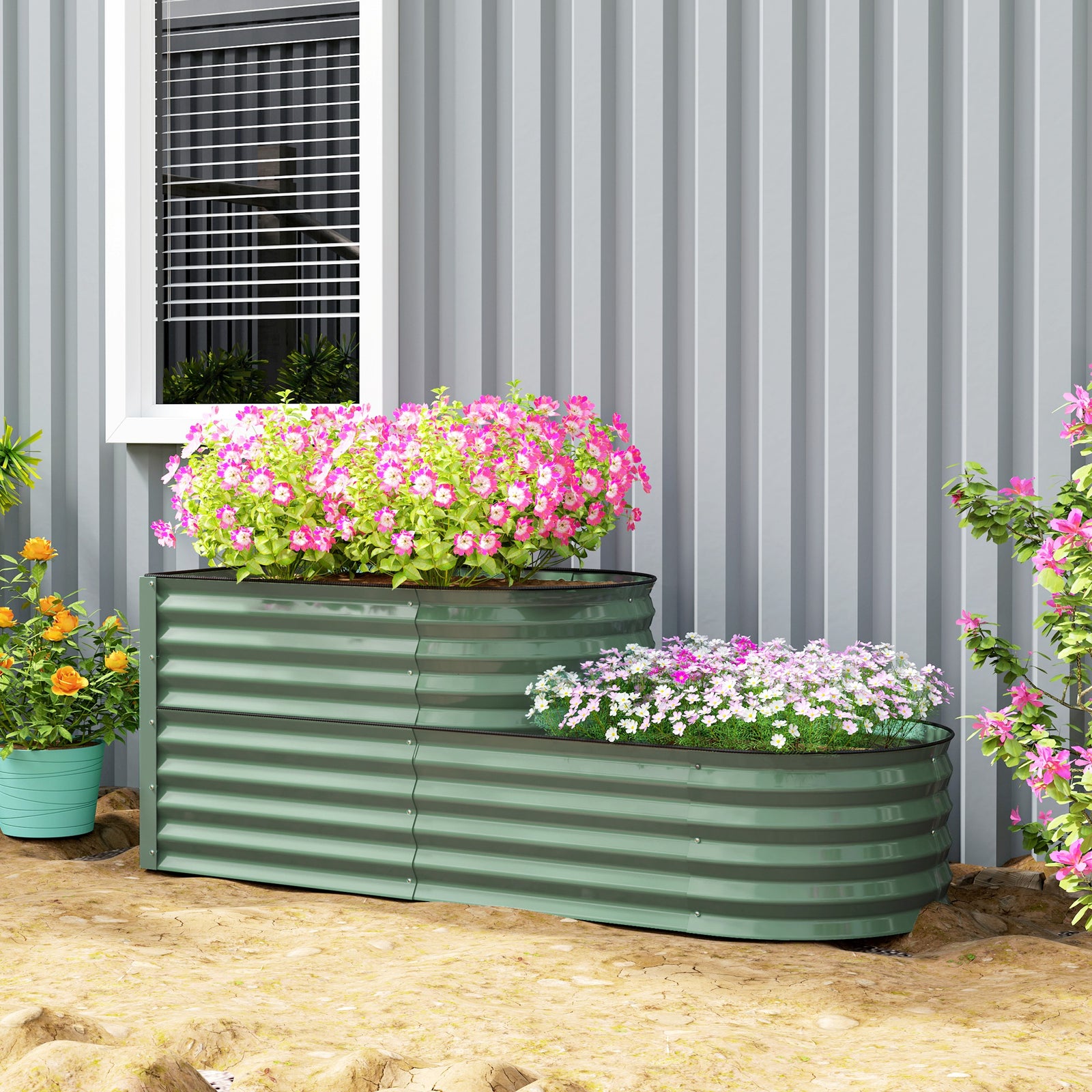 2-tier Raised Garden Bed, Galvanised Planter Box | Dark Green