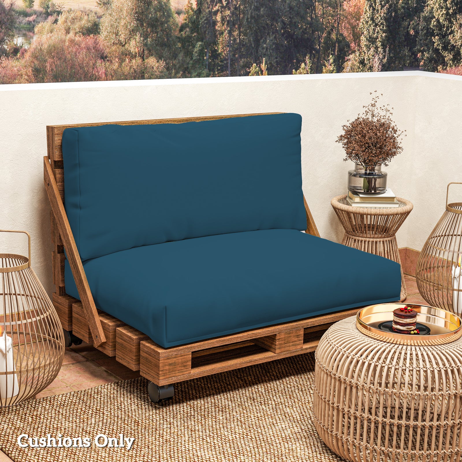 2 Seat Pallet Cushions 20cm Thick Outdoor Seat Pads | Navy Blue
