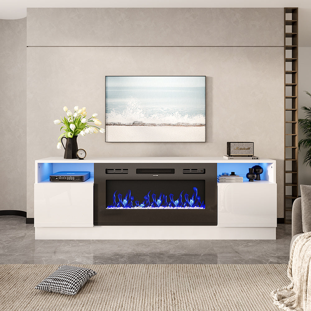 Recessed Electric Fireplace Tv Stand With Remote Control | White