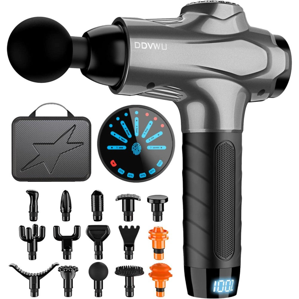 Dyzi Massage Gun Deep Tissue Lcd Touch 7 Speed Cordless Handheld 12 Heads