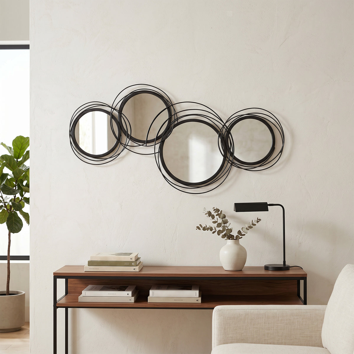 HOMCOM Metal Wall Art Decorative Mirror Decor Modern Wall Sculpture, Black