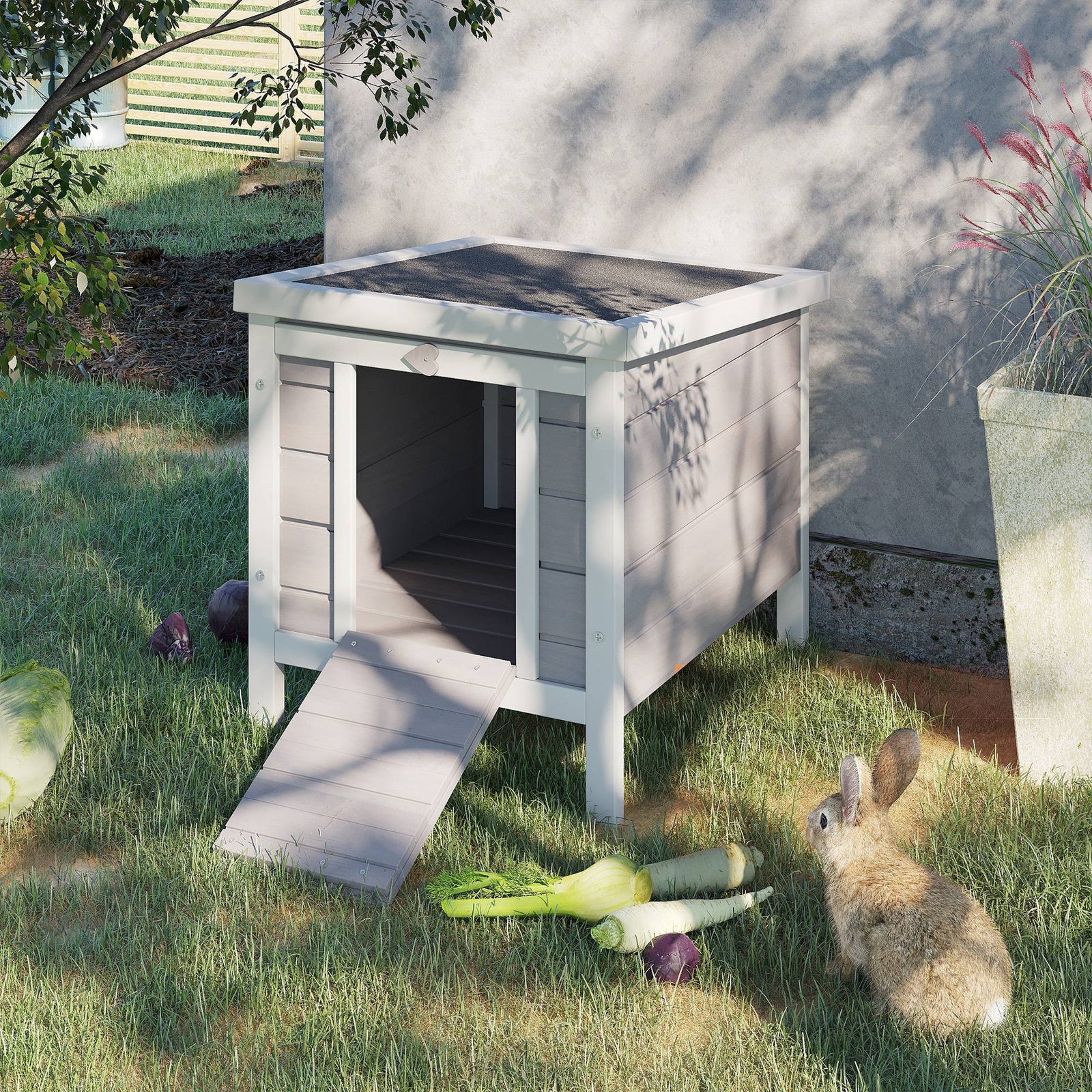 Wooden Rabbit Hutch Bunny Cage Guinea Pig House Pet Habitat Ferret | Gray