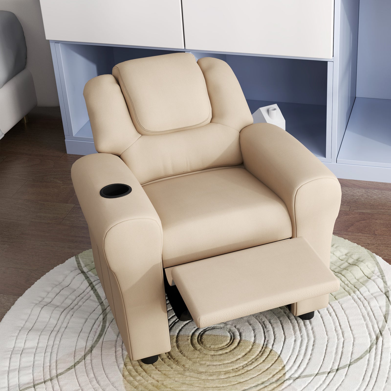 Kids Recliner Chair With Adjustable Backrest And Footrest, Beige