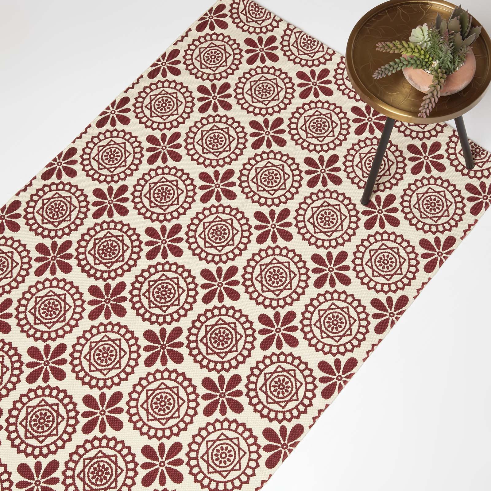 Cassia Red Cotton Geometric Rug | 150cm x 220cm | Red