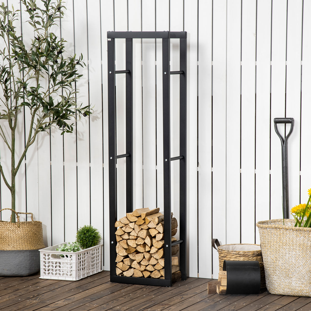 Metal Firewood Rack Elevated Design 150H x 40Wcm