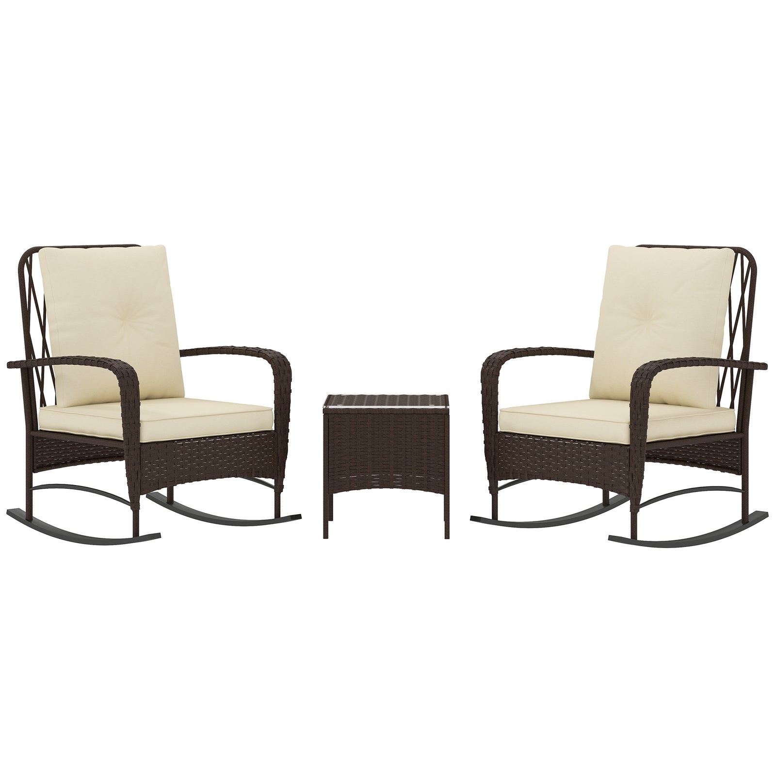 Rattan Bistro Set Balcony Furniture With Rocking Chairs | Brown