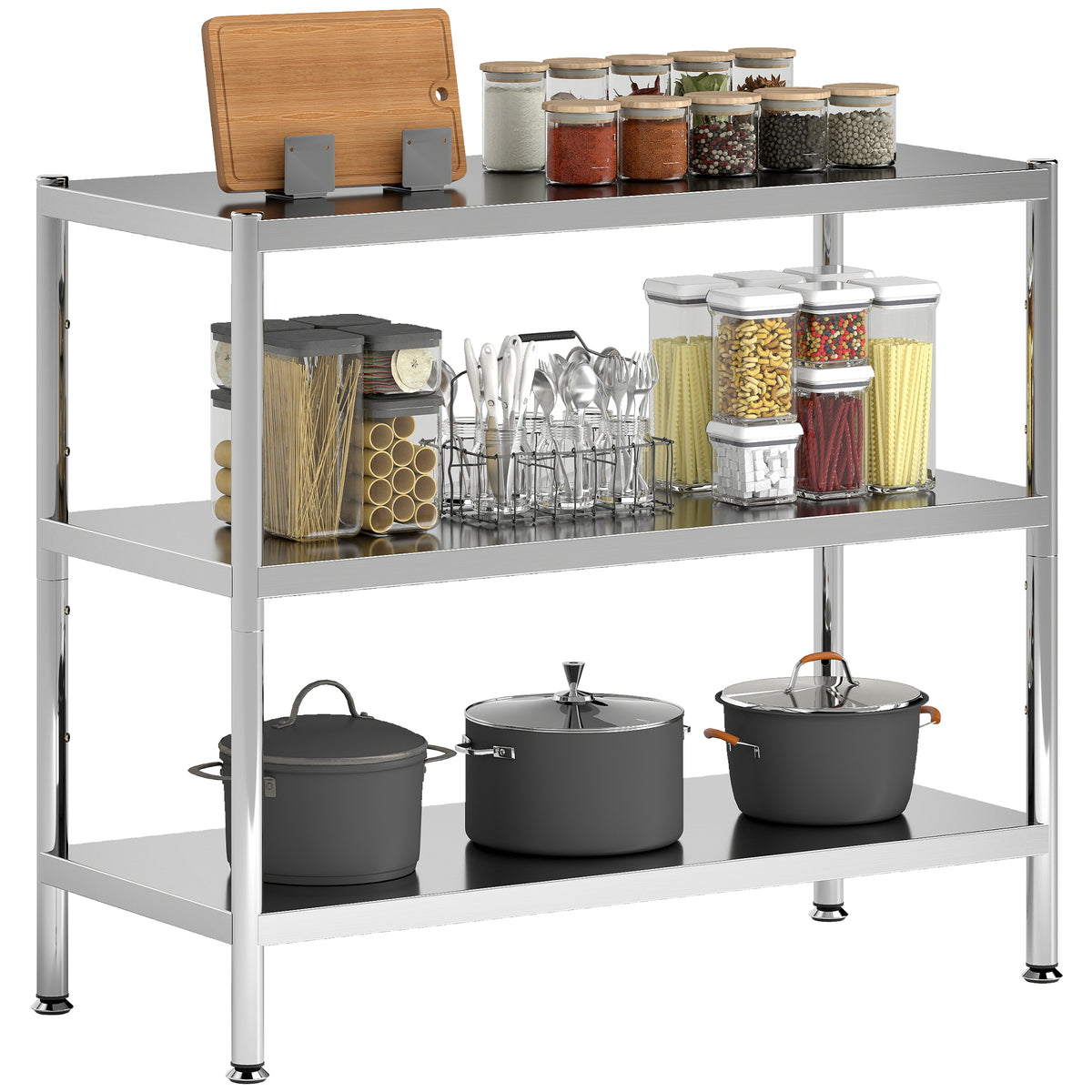 HOMCOM Stainless Steel Bakers Rack, Microwave Stand For Small Spaces