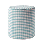 HOMESCAPES Blue Gingham Check Round Pouffe Cotton 40 X 42 Cm