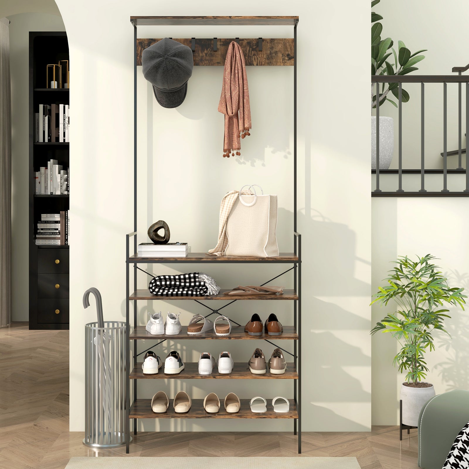 Kitchen Bakers Rack Microwave Stand Coffee Bar W/ 5 Shelves | Brown