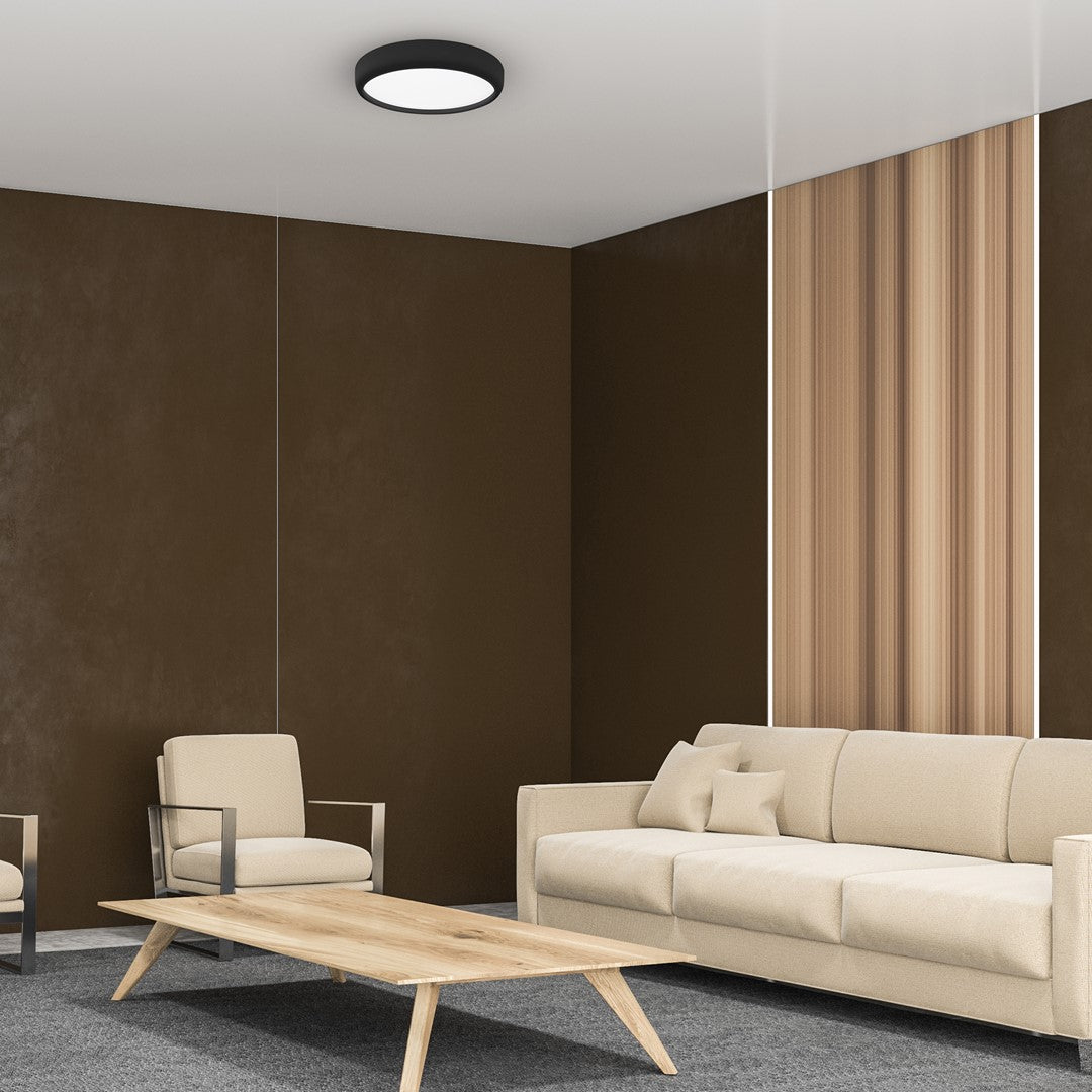 Gea Black Led Ceiling Lamp A Stylish Contemporary 39cm 36w Light With Remote Control And Low Energy Light Source