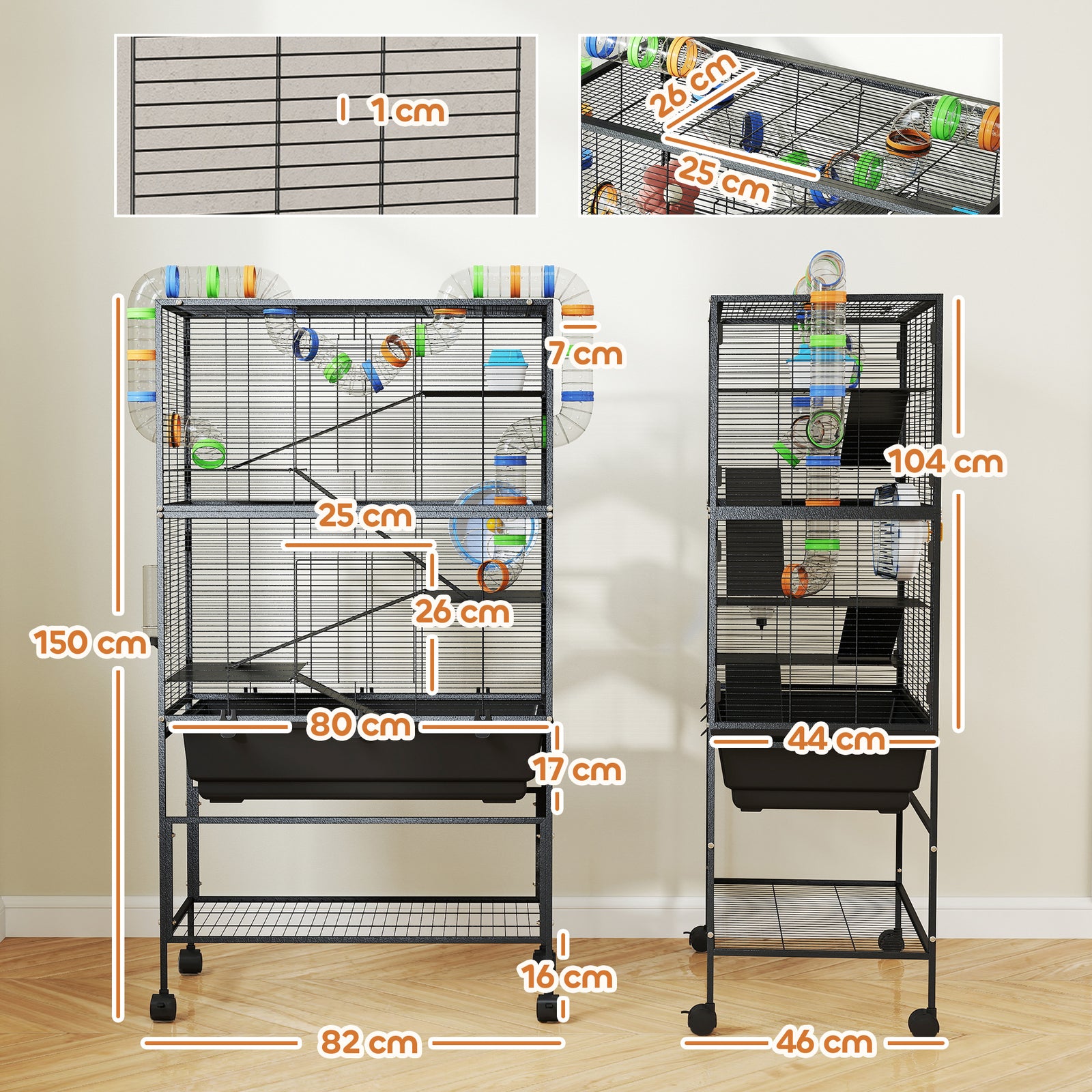 Pawhut Hamster Cage, 5 Tier Gerbil Cage On Wheels With Storage Shelf