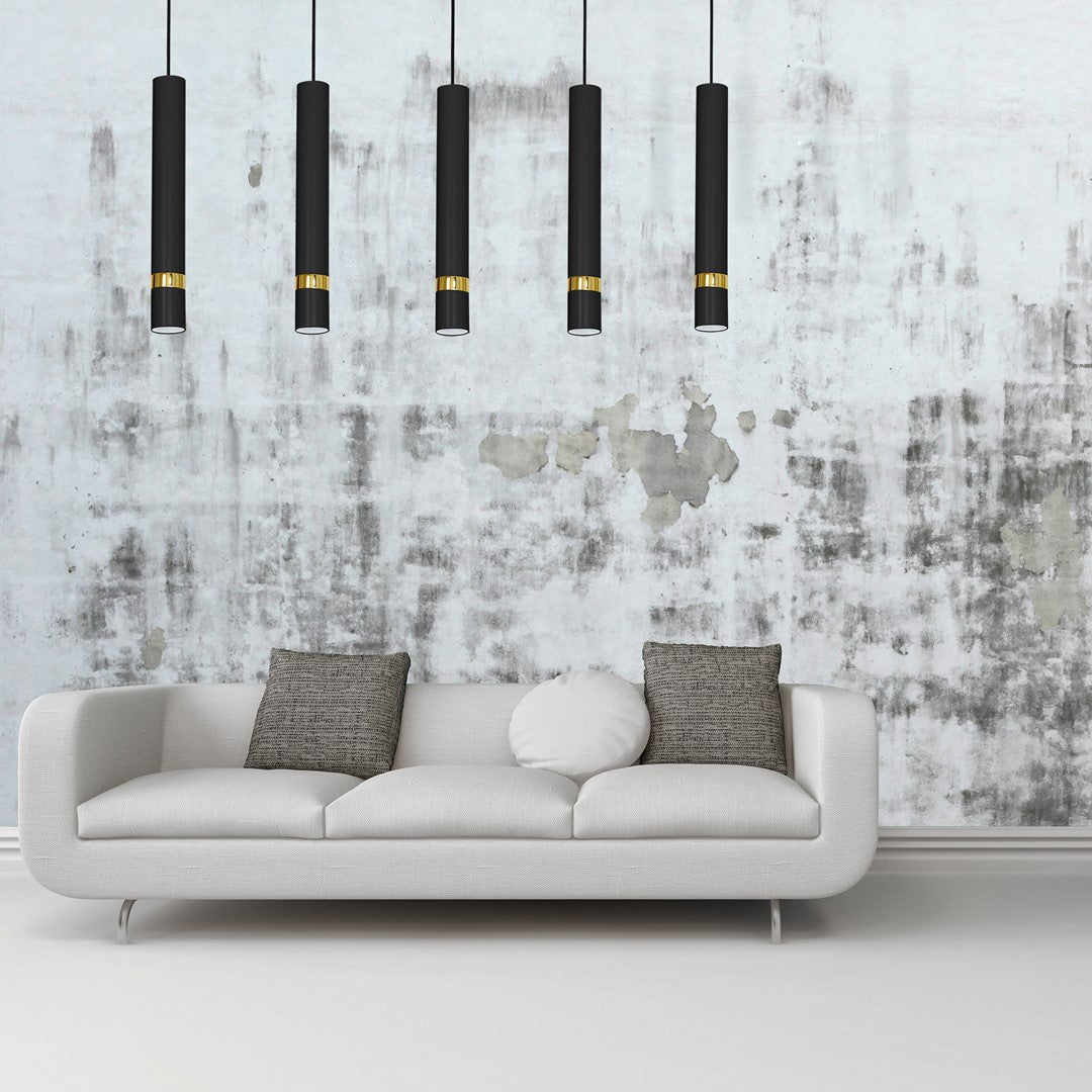 Joker Contemporary Pendant Lamp 5xgu10 Hand Made Cylindrical Style Light | Black & Gold