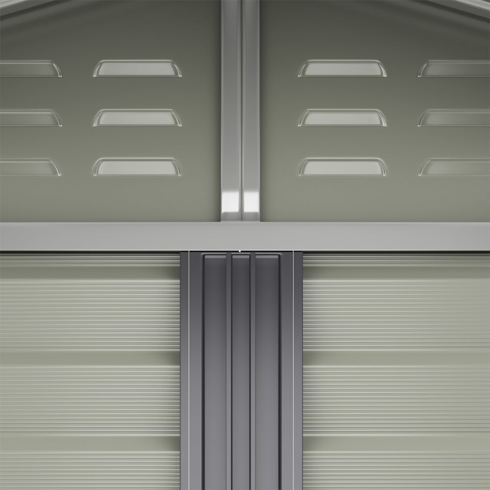 8.08 ft x 8.53 ft Durable Charcoal Steel Garden Tool Shed with Windows, Ventilation, and Shelving – Spacious, Secure Storage for Outdoor Equipment