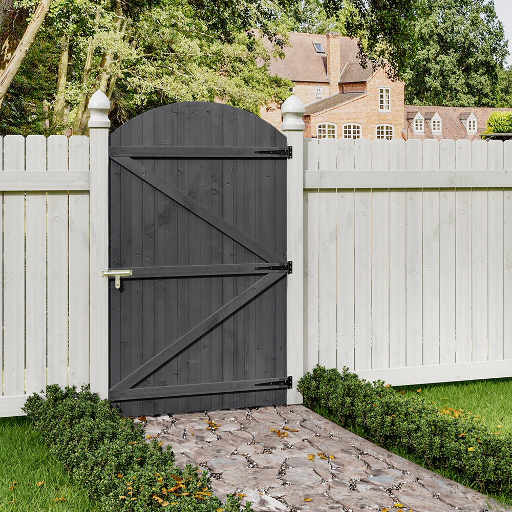 105cm W X 150/180/210cm H Wooden Garden Gate With Arched Top, Pine Wood Outdoor Fence Gate With Installation Hardware | 180cm | Grey