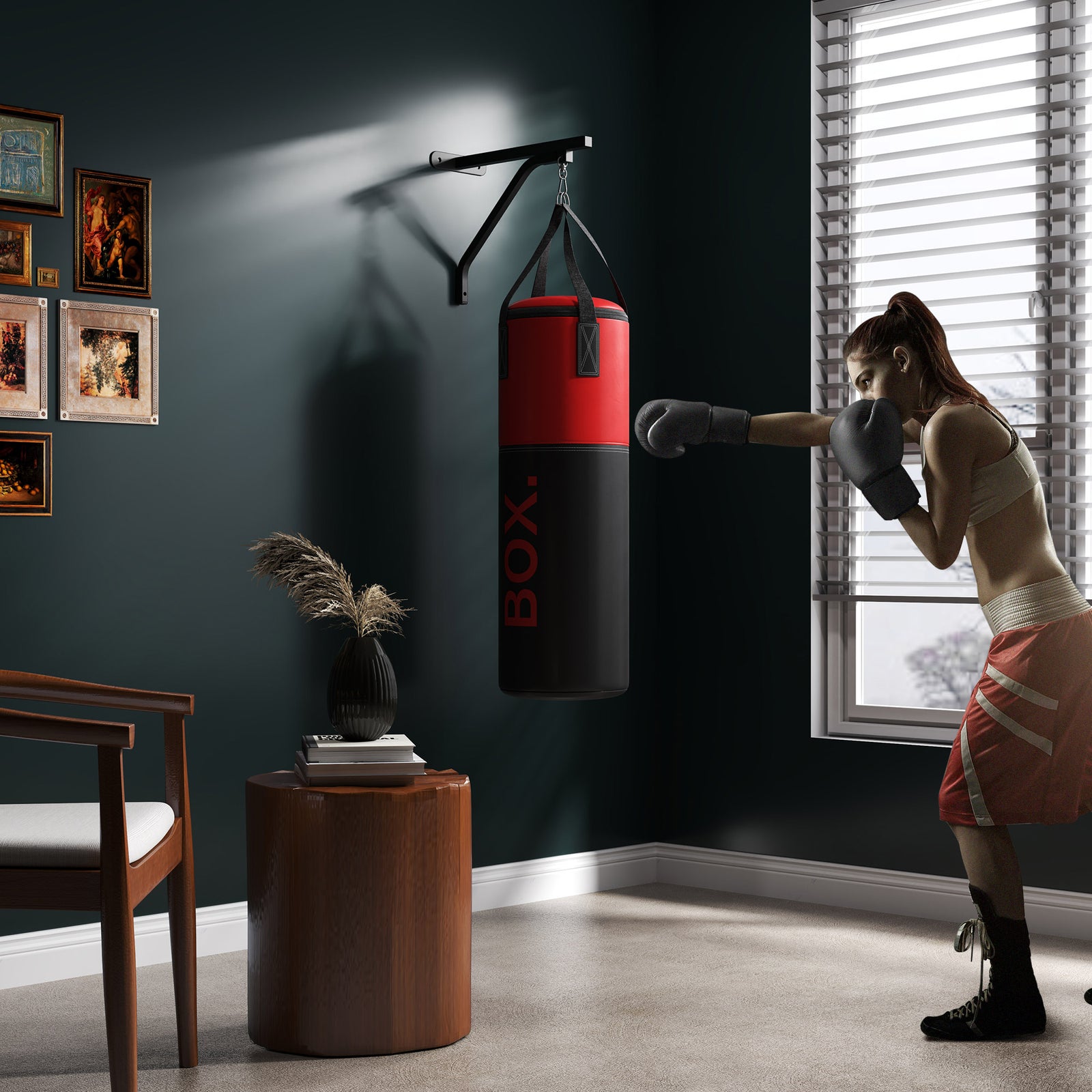 Unfilled Punching Bag Set With Boxing Gloves | Red