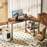 HOMCOM L-shaped Computer Desk Study Workstation With 2 Shelves, Steel Frame
