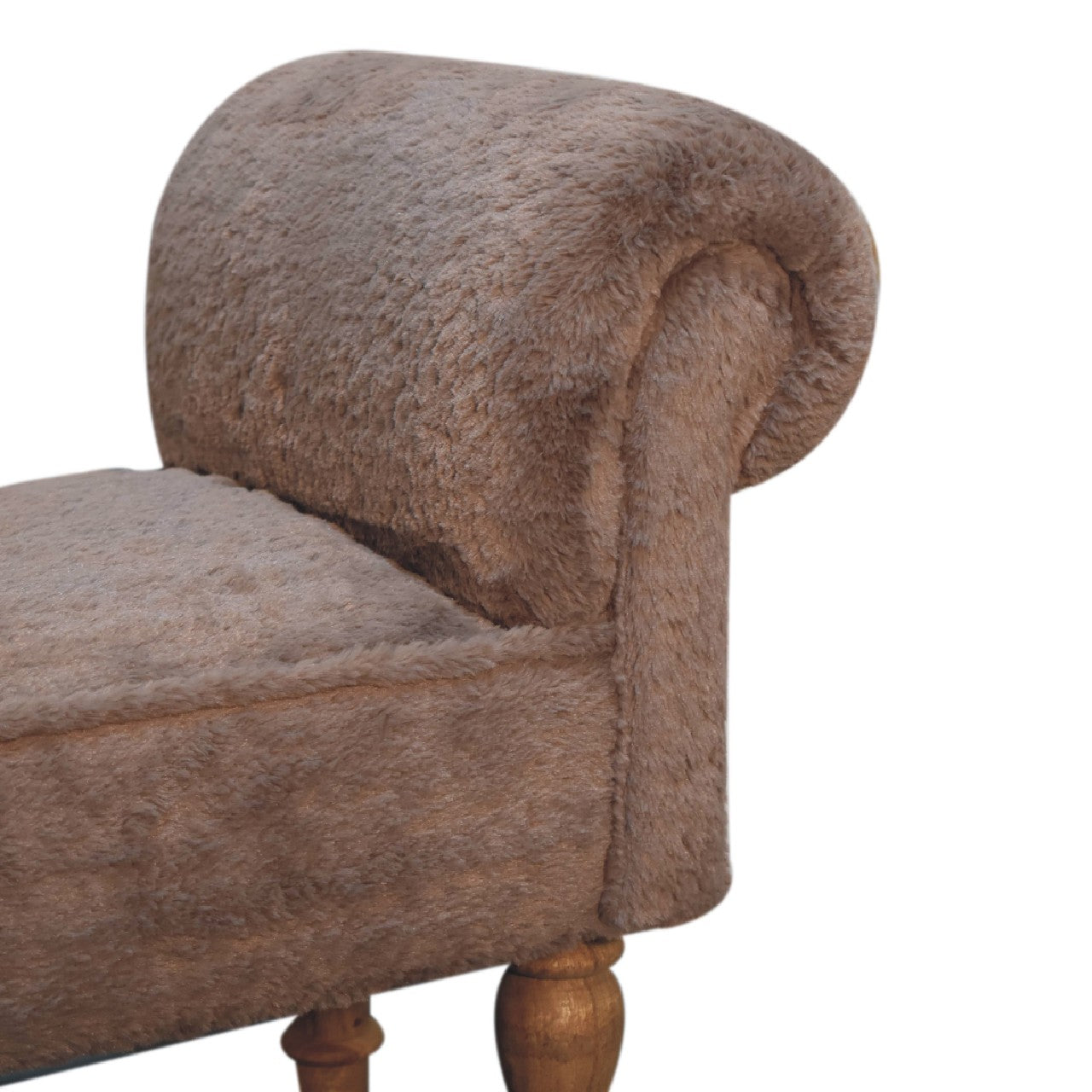 Solid Wood Mocha Faux Fur Bedroom Bench
