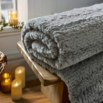 Ashridge Soft Faux Fur Throw 130x170cm – Elegant Textured Blanket | 130cm x 170cm | Grey
