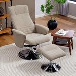Upholstered Swivel Recliner Armchair With Ottoman | Beige