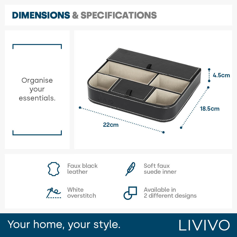 Fineway 6 Compartment Leather Valet Tray Men’s Dresser Storage Organiser