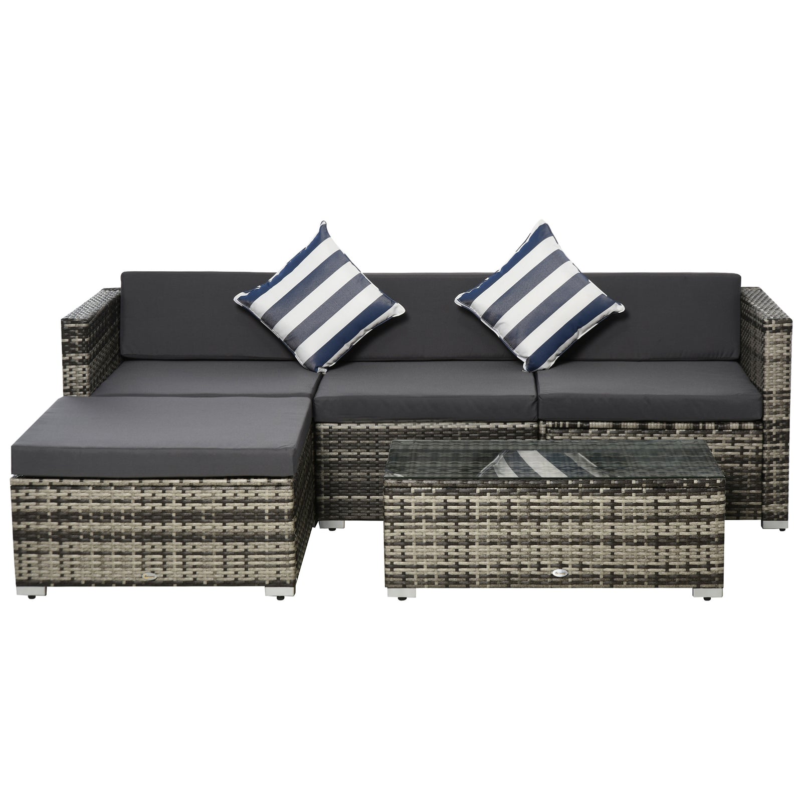 5 Pieces Rattan Sofa Set Wicker Sectional Cushion Patio | Grey