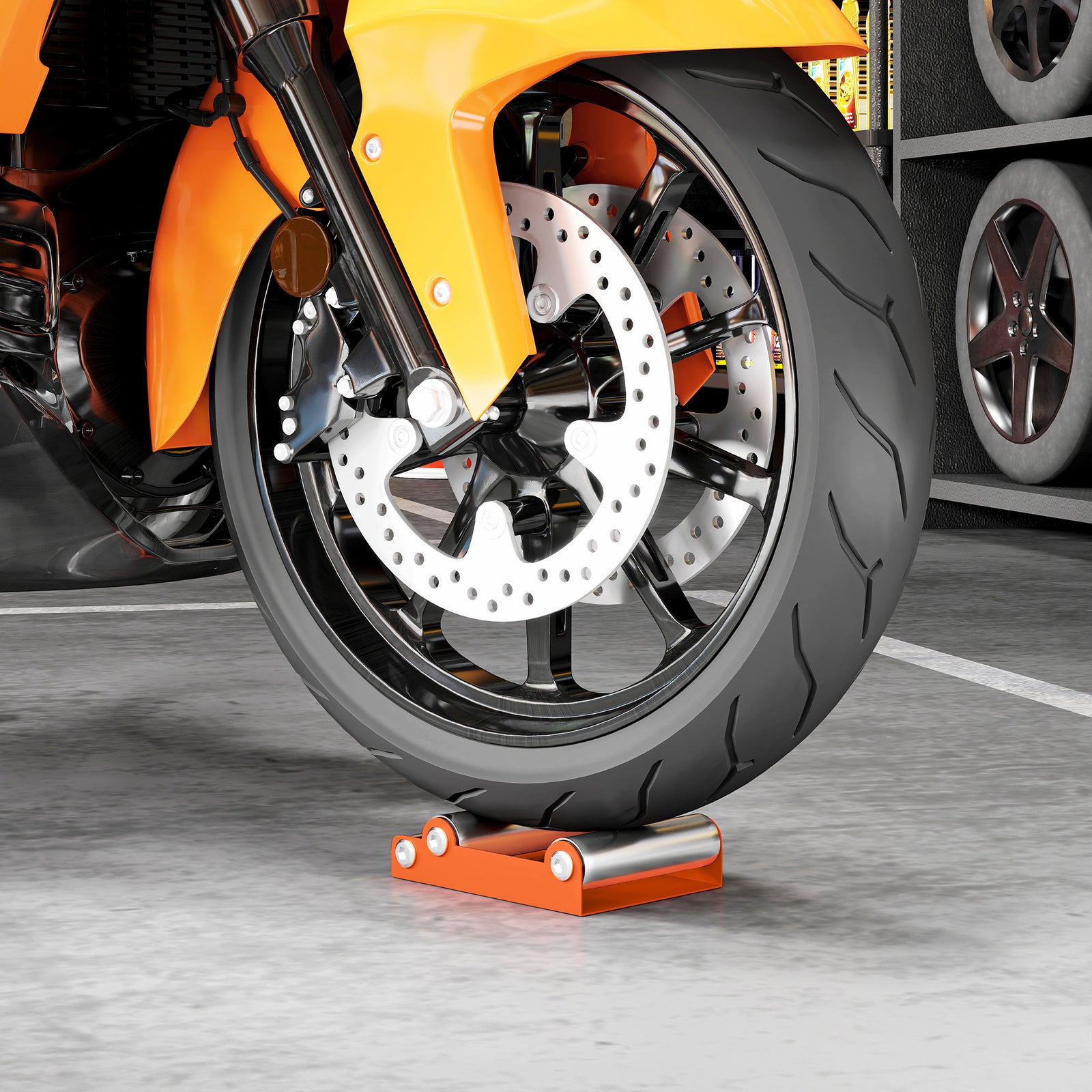 HOMCOM Motorcycle Wheel Roller Stand For Tyre Cleaning