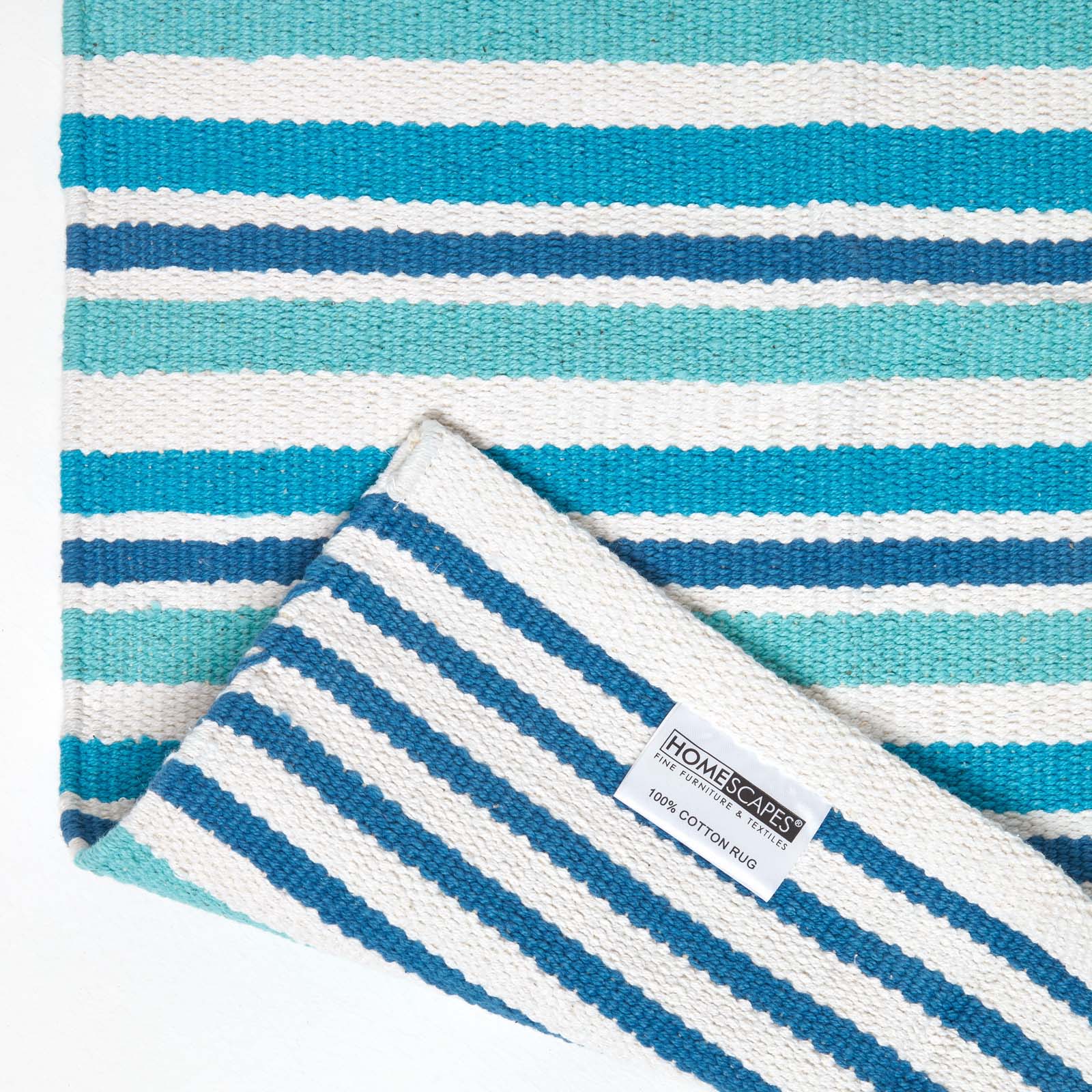 Modern Blue Scandinavian Style Striped Cotton Rug | 150cm x 240cm | Aqua