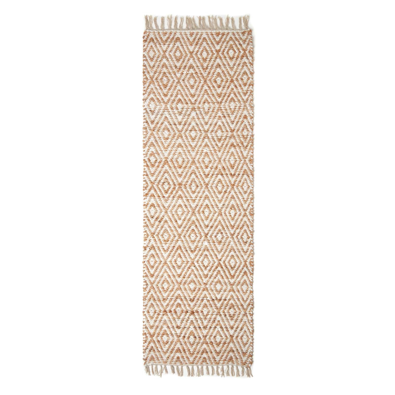 Sierra Neutral Diamond Pattern Hemp Chindi Rug | 200cm | Natural