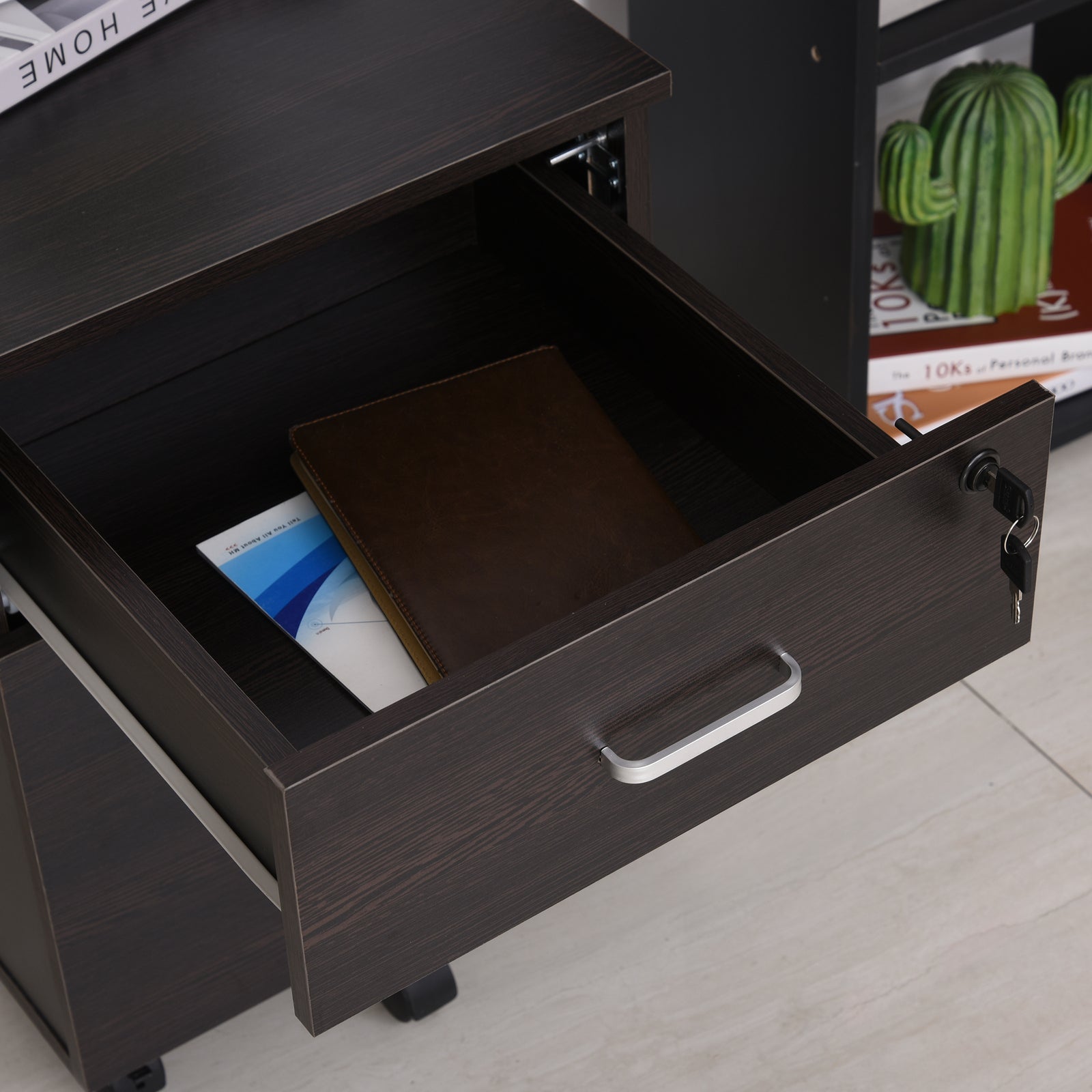 2 Drawer Locking Office Filing Cabinet 5 Wheels | One Size | Black
