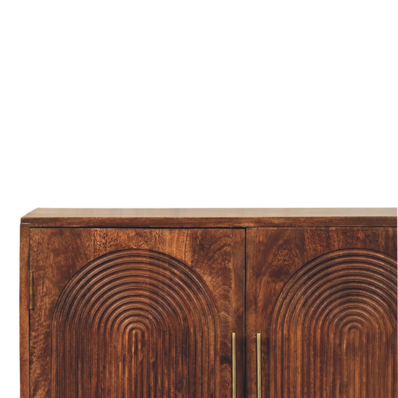 Solid Wood Arco Groove Sideboard, 2 Doors And 2 Shelves, Dark Brown