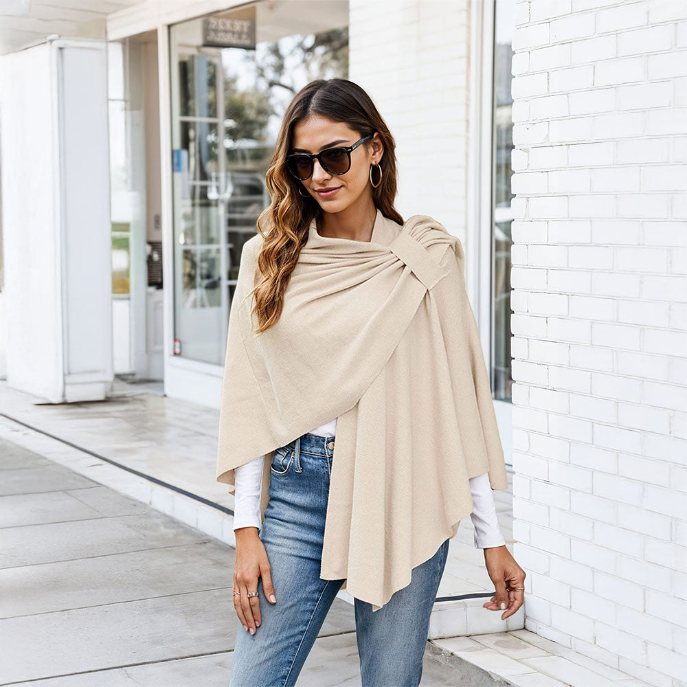 Elegant Cross Front Shawl Wrap | Beige