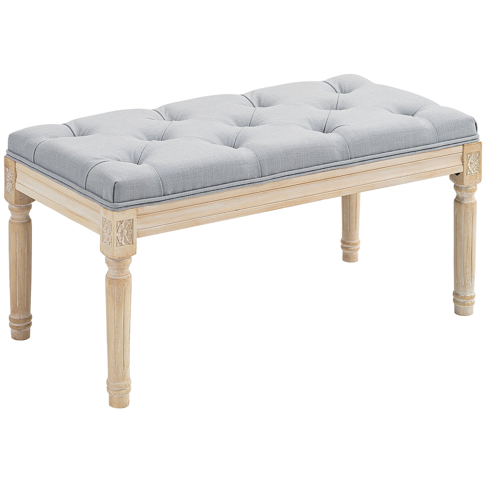 End Of Bed Bench, Tufted Upholstered Foot Stool | Medium | Dove Gray