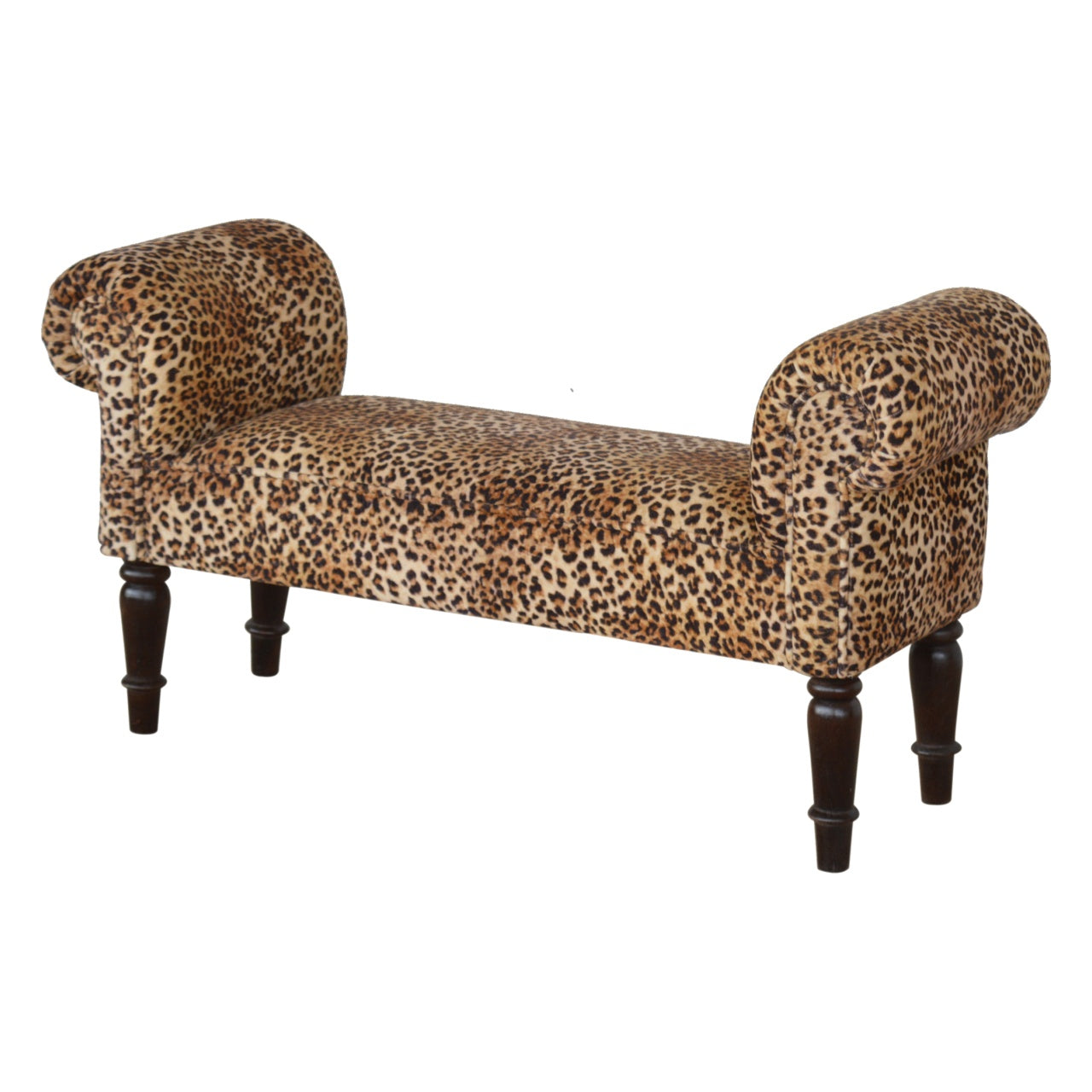 Solid Wood Leopard Print Velvet Bench