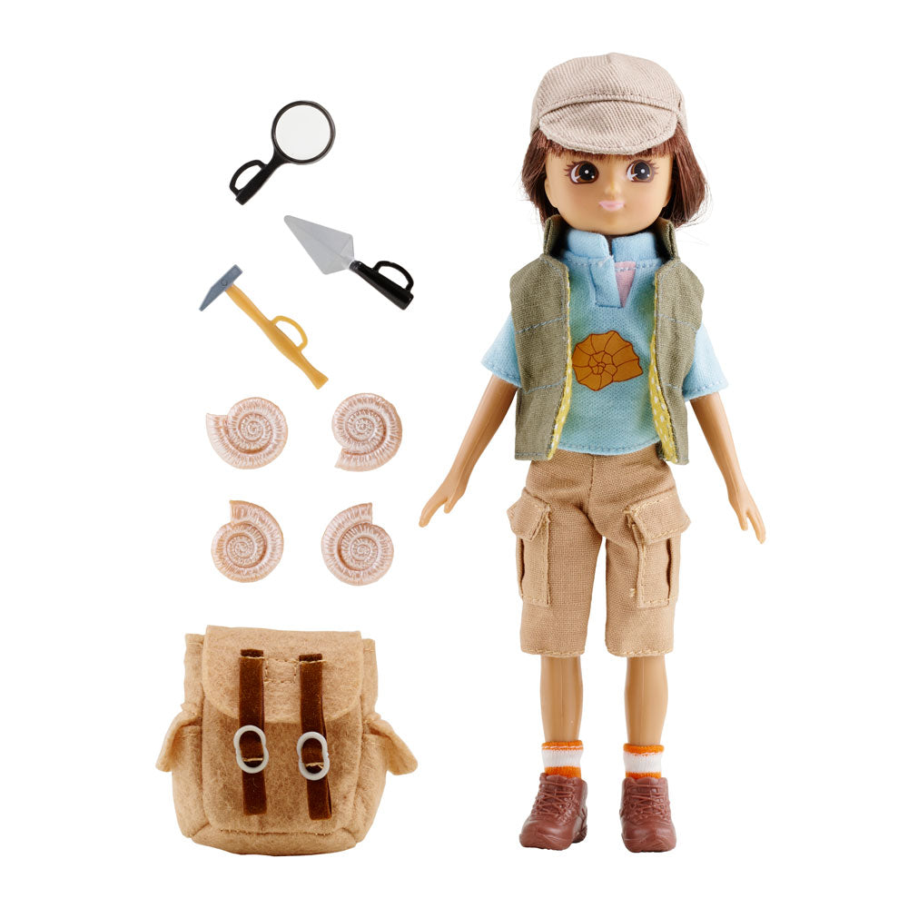 Bigjigs Toys Fossil Hunter Doll with Backpack and Tools, 18cm Tall