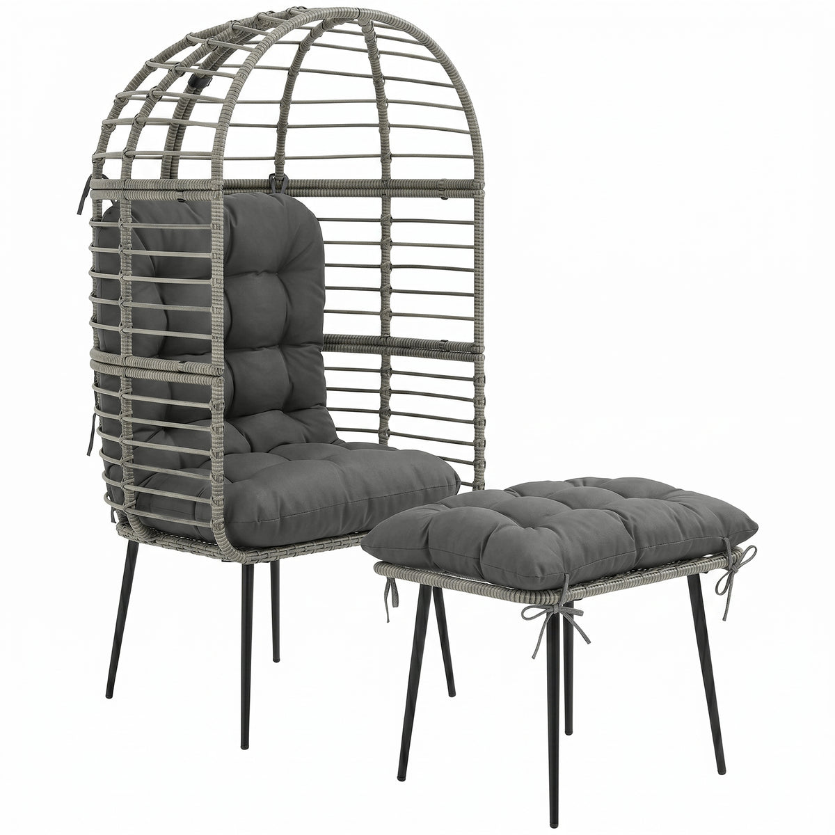 Standing Egg Chair Lounge Chair With Footstool, Cushion | Light Grey
