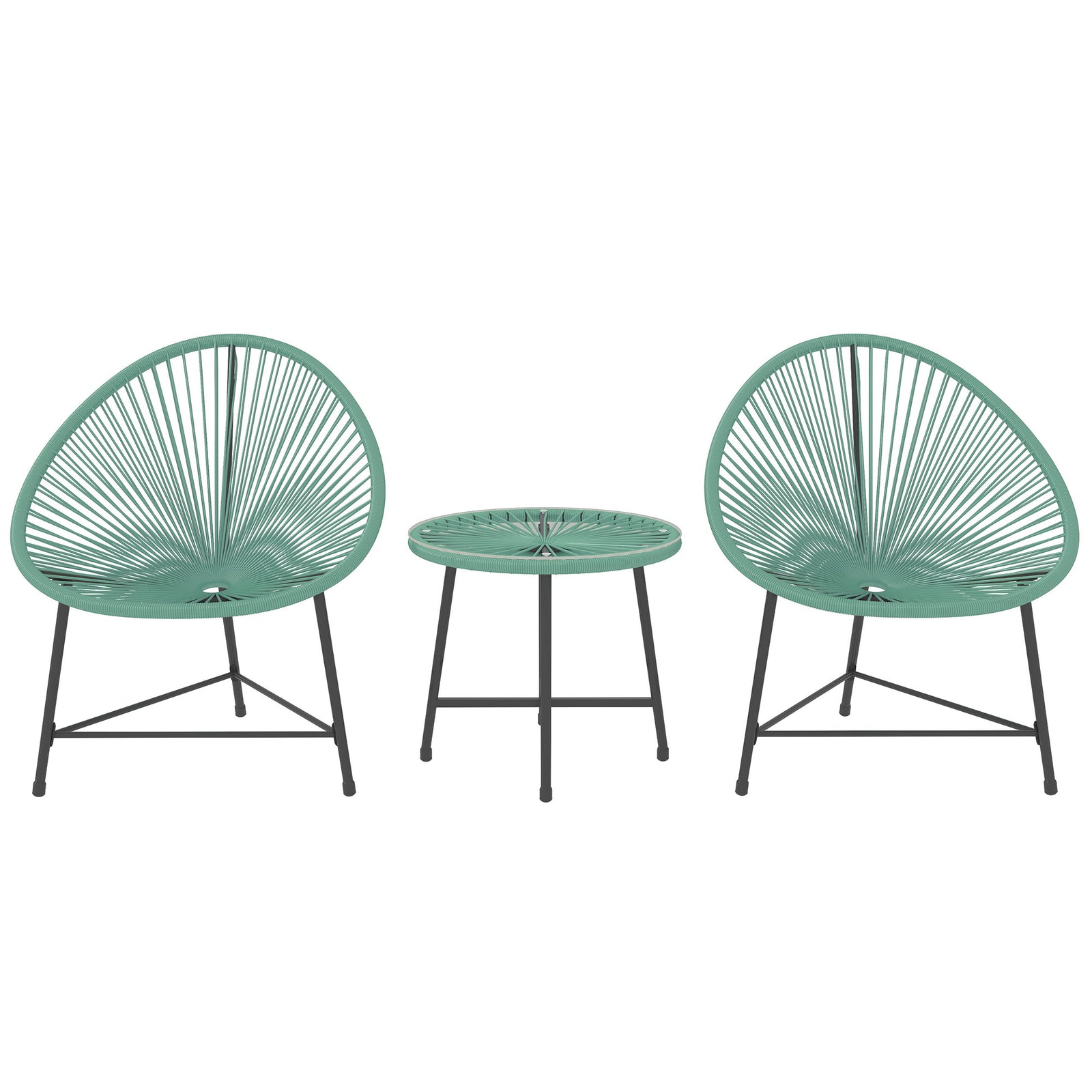 Rattan Bistro Set With Acapulco Chairs And Glass Table | Green