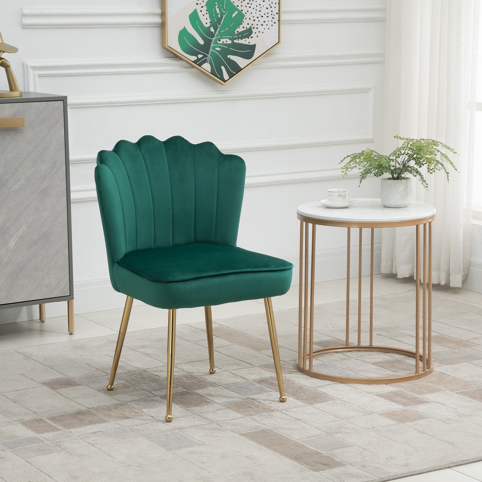 Velvet-feel Shell Accent Chair Bedroom Lounge Metal Legs | One Size | Green